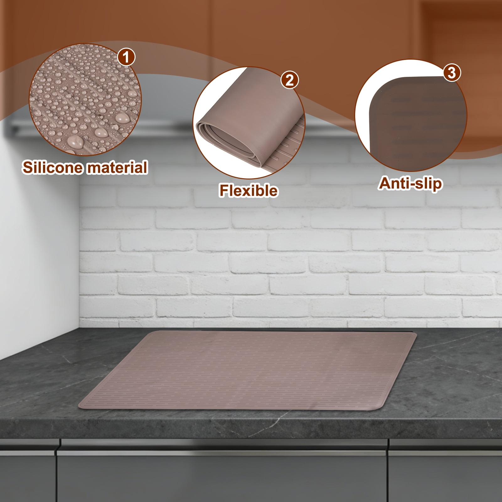 Uxcell 30 x 21 Inch Stove Top Cover for Electric Stove, 1Pcs Silicone Stripe Mat for Glass Top Cover Non-Slip Glass Cooktop Protector for Kitchen Oven Dish Drying Mat, Brown
