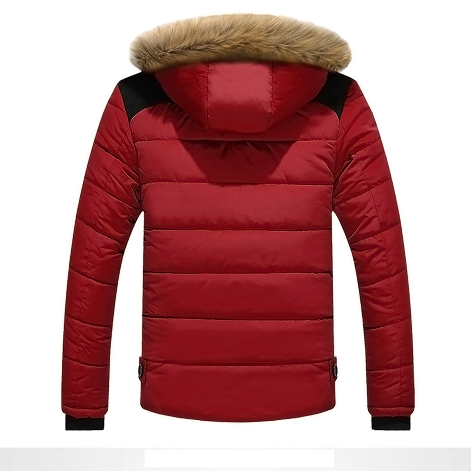 Jienlioq Men Outdoor Warm Winter Thick Jacket Hooded Coat Jacket With Zipper Pocket Red