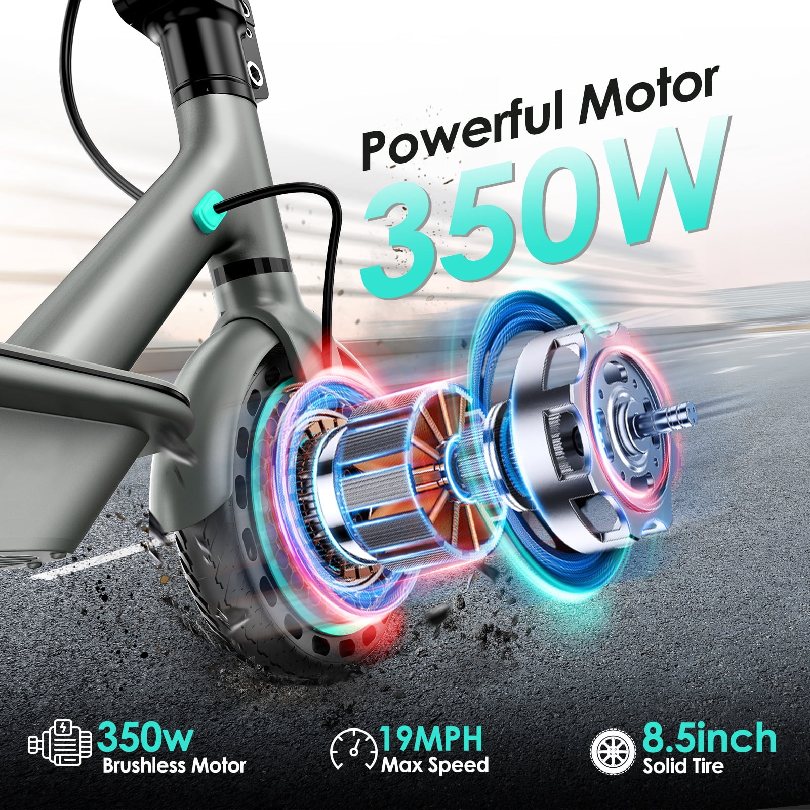 VortexRider 350W Electric Scooter for Adults,19MPH, 16Mile Range, 8.5" Solid Tires, Foldable Portable E-Scooter for Commute