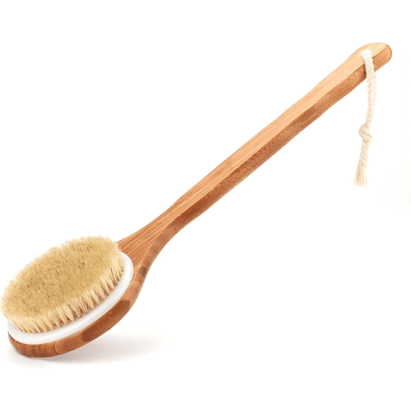 Body Brush with Natural Bristles,Back Washer for Men & Women,Shower Bristles Brush with Long Bamboo Handle,Brush for Wet or Dry Brushing
