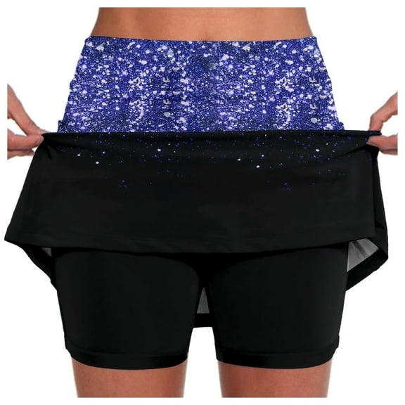 SUYIDA Women Skirt Set Slim Waist Trendy Summer Casual Prints Yoga Culottes Comfortable Shorts Skorts Skirt with Pocket Blue,L