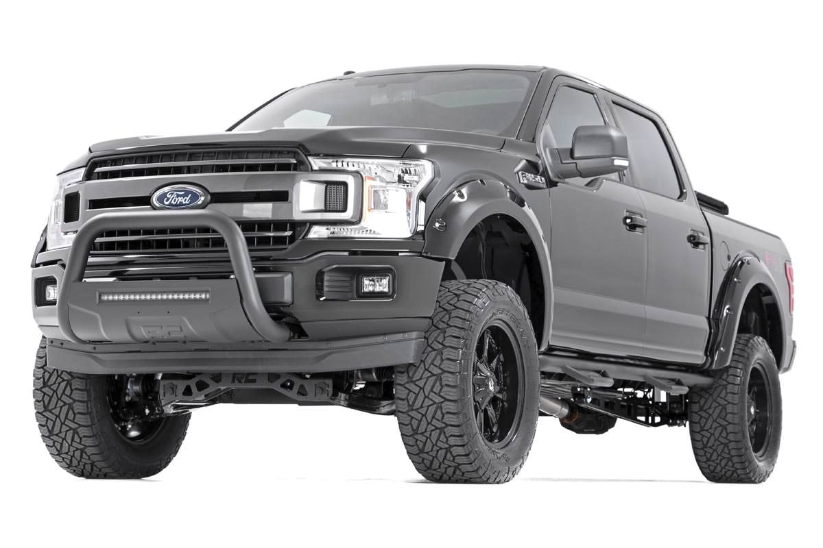 Rough Country Black Bull Bar w//LED Fits 2004-2019 F150 Push Bar Grille Guard B-F4041 F-150 Ford