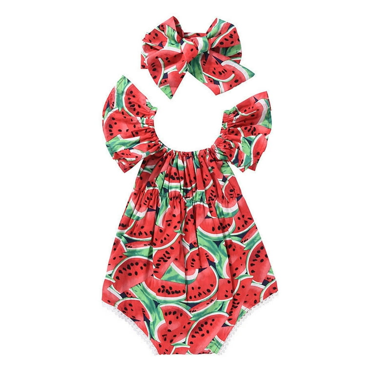 Newborn Baby Girls Watermelon Clothes Butterfly sleeves Romper