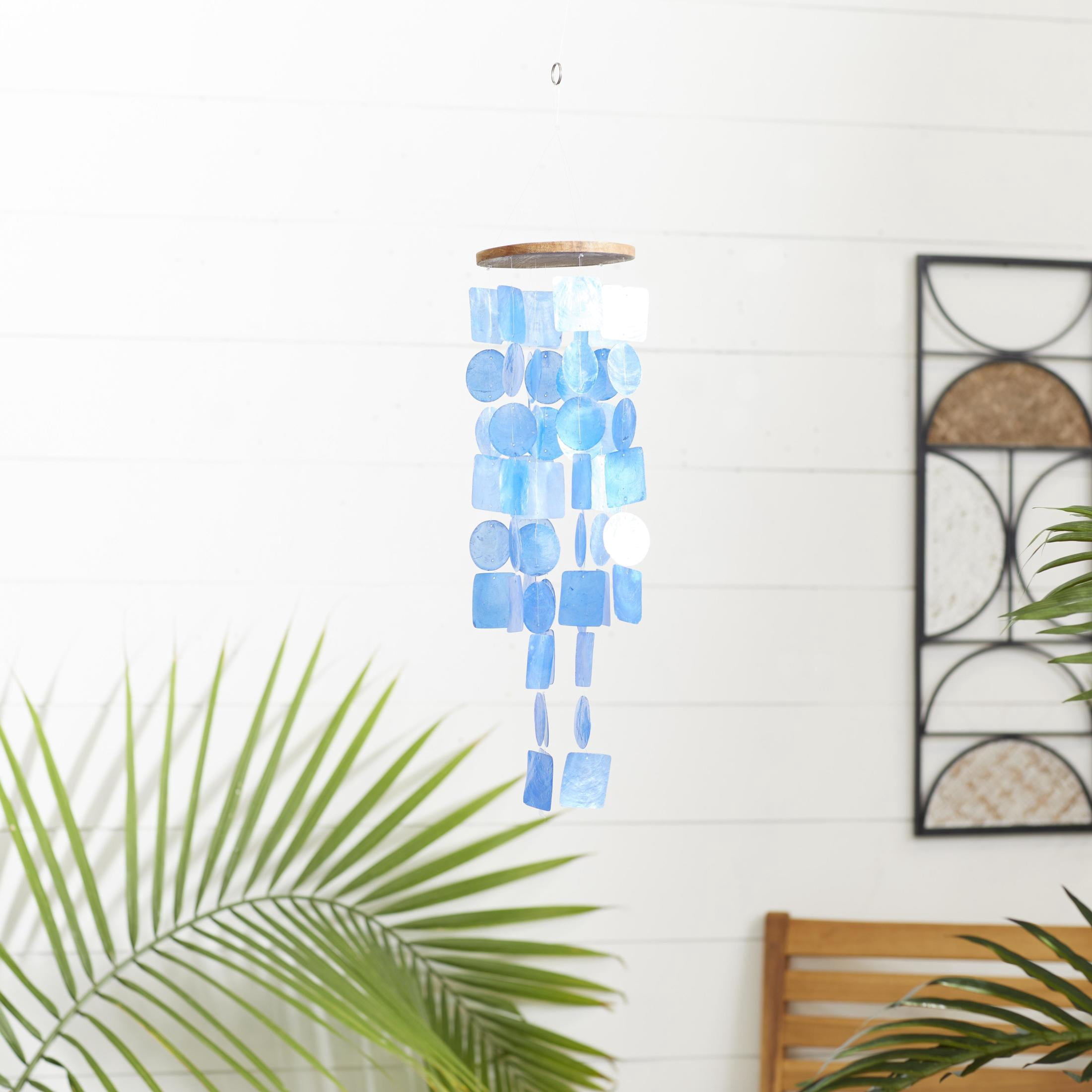 DecMode 26" Blue Capiz Shell Waterfall Geometric Windchime