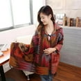 thumbnail image 4 of Poncho con flecos estilo bohemio informal para mujer, cárdigan holgado con estampado vintage para clima frío, manta navideña, bufanda, regalos, 4 of 5