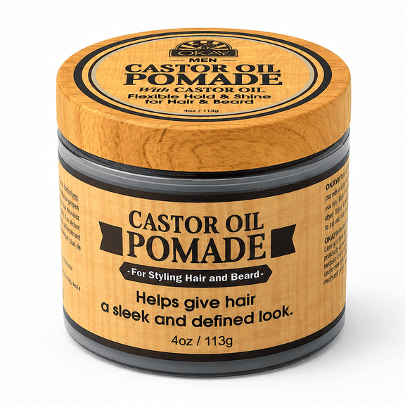 OKAY Men Castor Oil Beard & Hair Pomade, All-Day Hold Styling Pomade for Beard & Hair, Adds Shine & Definition, Silicone & Paraben Free, For All Hair Types, 4 oz