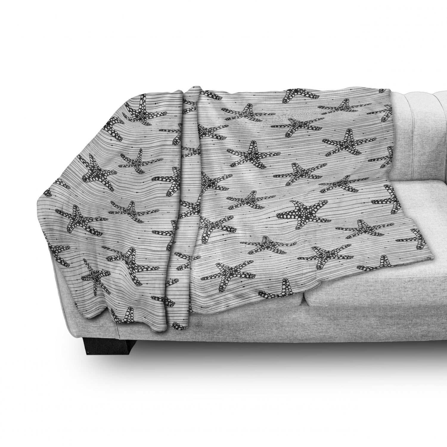 Starfish Pattern on Uneven Stripes with Dots Monochromatic Image Ambesonne Nautical Soft Flannel Fleece Throw Blanket Cozy Plush for Indoor and Outdoor Use 60 x 80 Charcoal Grey and White