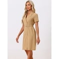 thumbnail image 2 of Unique Bargains Women's Short Sleeve Notched Lapel Double Breasted Blazer Dresses L Khaki, 2 of 6