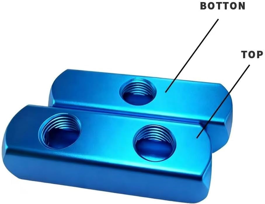 MKEUDQ-2PCS 1/4" 2 Way 5 Port Hose Inline Manifold Block Splitter, Pneumatic Air Compressor Manifold, Aluminum Air Distribution Manifold,Blue (2 Way 5 Port)