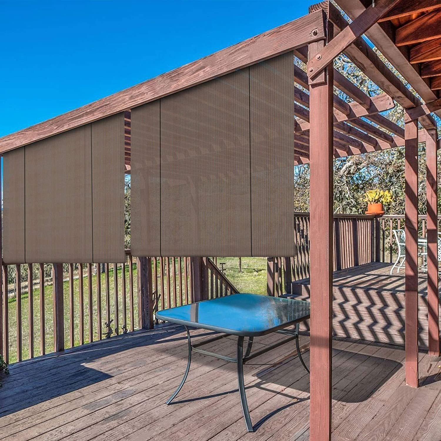 UlaREYoy Outdoor Shade Blinds Patio Roll Up Blackout Shades Exterior