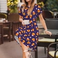 thumbnail image 3 of Picia Candy Corn (2) Pattern Women's Short Sleeve Summer Dress Pleated Loose Swing Knee Length Short Sleeve Swing Dresses, 3 of 6