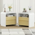 thumbnail image 2 of Set of 2 24" White & Walnut Nightstands, Modern Bedside End Tables with Curved Anti-Collision Design, 2 Drawers & Open Shelf for Bedroom, 2 of 9