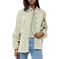 thumbnail image 1 of Baberdicy Distressed Denim Jackets for Women - Fall/Winter Vintage Loose Fit (Oversized, Ragged Hole Design) Green S, 1 of 5