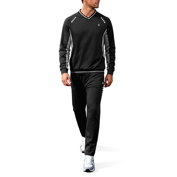 Men's 2Pc V Neck Tracksuit, 4 Way Stretch Reflective for Gym Running Black Light Gray S