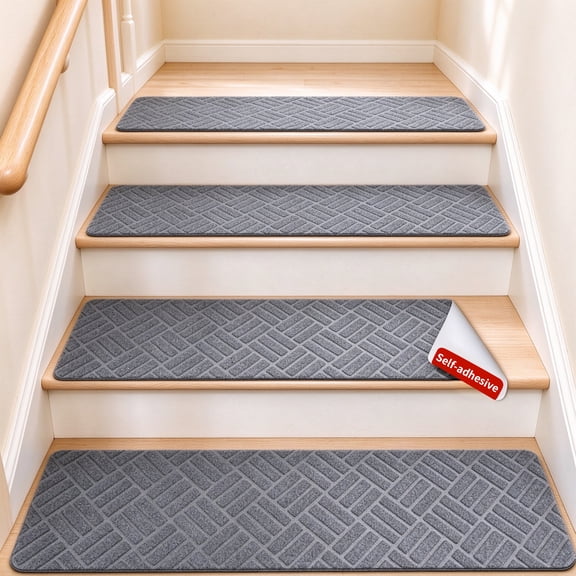 Stair Treads for Wooden Steps Indoor, 15 Pack Carpet Stair Treads 30" x 8" with Reusable Adhesive, stairs carpet non slip, Washable TPR Backing Stair Runner Rugs for Kids Elders Pets