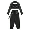 thumbnail image 3 of TTAO Kids 2Pcs Tracksuit Girls Shiny Crop Top with  Cargo Pants Outfits for Hip Hop Sports Dancewear Black 6, 3 of 7
