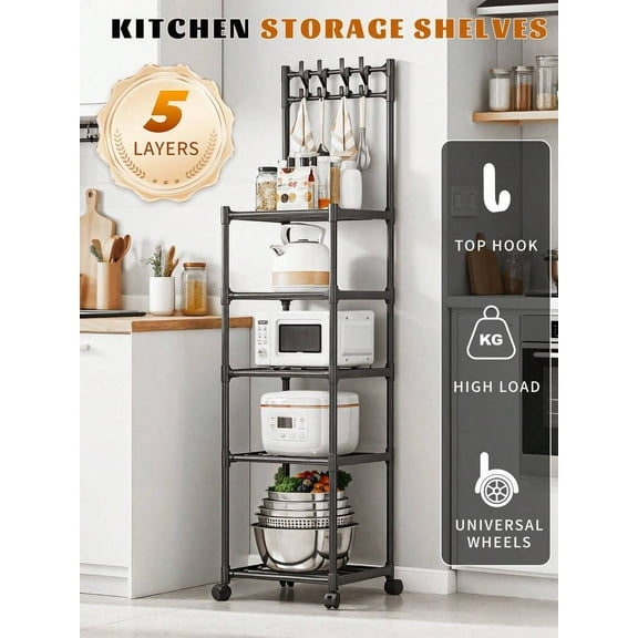 5 Tier Kitchen Cabinet,Coffee Bar Station, Kitchen Stand With 4 S-Shaped Hooks, Farmhouse Corner Coffee Bar Cabinet For Small Spaces, Bakers Rack For Kitchen, Entryway, Living Room