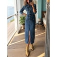thumbnail image 4 of Denim Dress for Women Trendy Long Sleeve Button Down Denim Maxi Dress Bodycon Slit Long Jean Dresses Deep Blue XL, 4 of 9
