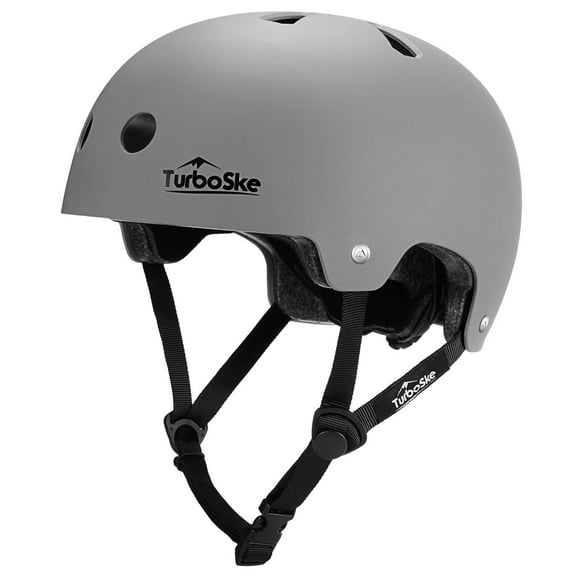 TurboSke Skateboard Helmet, BMX Helmet, Multi-Sport Helmet, Bike Helmet for Kids, Youth, Men, Women (Gray, S/M (20.5"-22.8"))