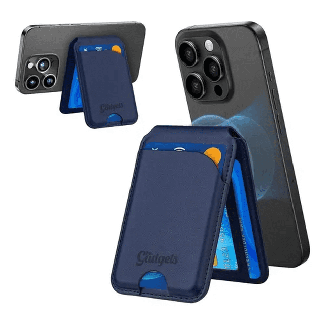 Cartera Wallet Deluxe Billetera Magnética para iPhone con MagSafe, Soporte Compacto de Cuero Sintético Azul Marino – Porta Tarjetas Elegante y Minimalista