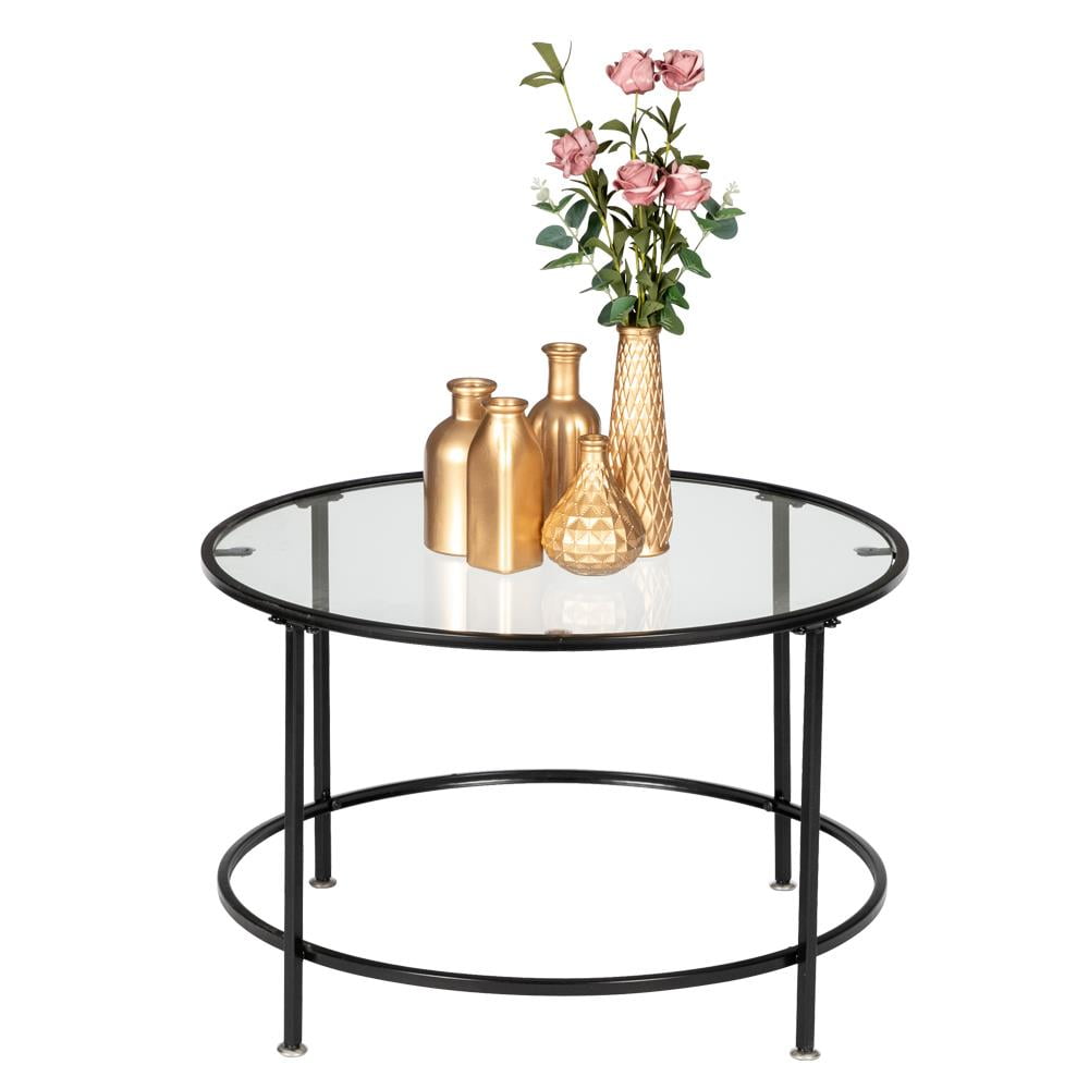 SalonMore 26" Metal/Glass Round Coffee Table, Black - Walmart.com