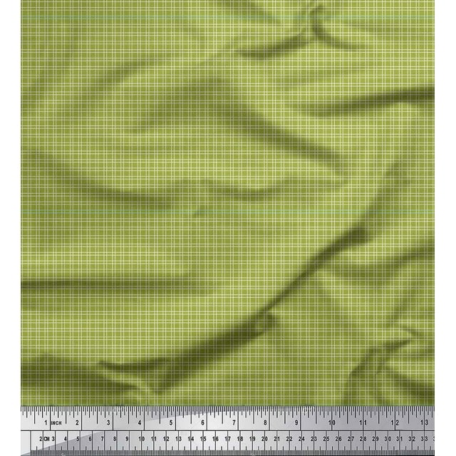 Soimoi Green polyester Crepe Fabric Geometric Check Decor Fabric Printed Yard 42 Inch Wide