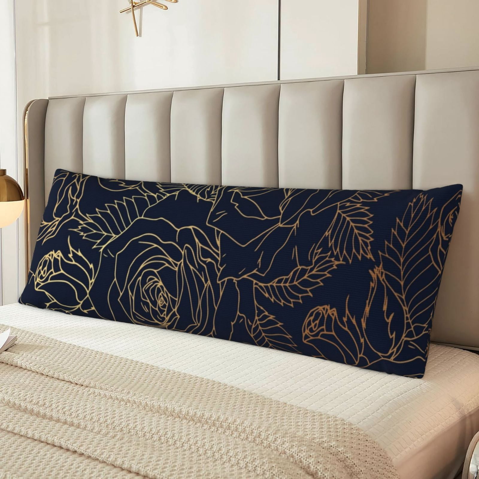 Naloa Copper-Gold Gloss Outline Rose Super Soft 20x60 Body Pillow Case,Long Side Hidden Zipper（PILLOWS ARE NOT INCLUDED）