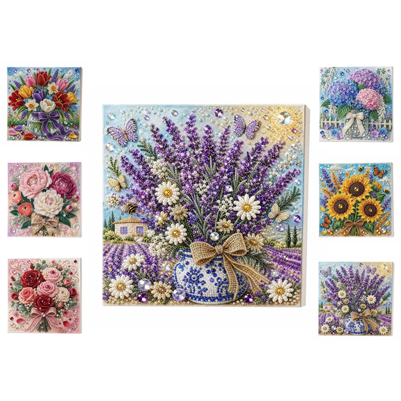 Lavender Pearl Art DIY Kit, Special Shaped Pearl Drill Floral Diamond Art Kit, 6 Patterns Complete Craft Supplies for Beginners Handmade Home Decoration