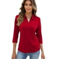 thumbnail image 4 of 3/4 Length Sleeve Womens Tops Dressy Casual V Neck Polo Shirts Business Work Blouses 2026 Summer Trendy Basic Tees Watermelon Red XL, 4 of 5