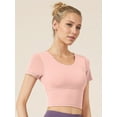 thumbnail image 4 of PISONIC Women's Athletic Crop Top with Cross-Back Design and Built-In Bra Pads - Short Sleeve Activewear for Running, Yoga, Cycling - Breathable, Stretchy, Cycling Top | Cross Back Design, 4 of 9