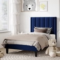 thumbnail image 2 of Amolife Twin Bed Frame, Upholstered Bed Frame with Velvet Vertical Channel Tufted Headboard, Blue, 2 of 11