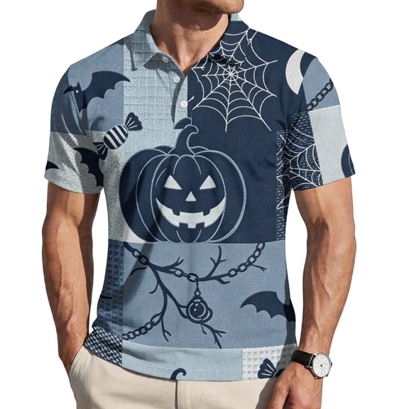 Mens Halloween Golf Polo Shirts, Classic Printed Cartoon Short Sleeve Polo Shirts Casual Streetwear