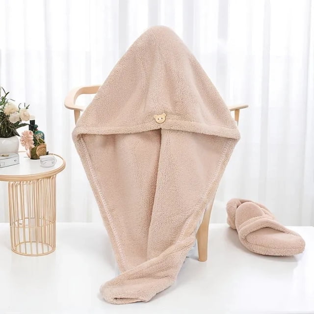 Double-layer thickened shower cap for women, absorbent and quick-drying, coral fleece hair drying towel, head wrap, 60*40 single layer, brown.