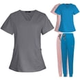 thumbnail image 2 of Traje quirúrgico con escote en V dividido, ropa de hospital para mujeres, ropa de cepillado de manos, ropa de trabajo de enfermera de manga corta elástica con estampado, 2 of 6