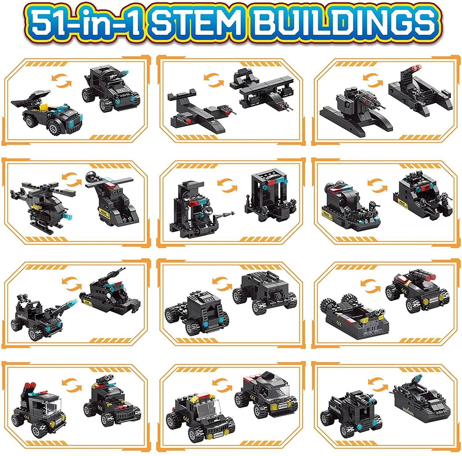 STEM Robot Kit - DIY 6 in 1 Advanced Mechanical Building Block 174 Pieces