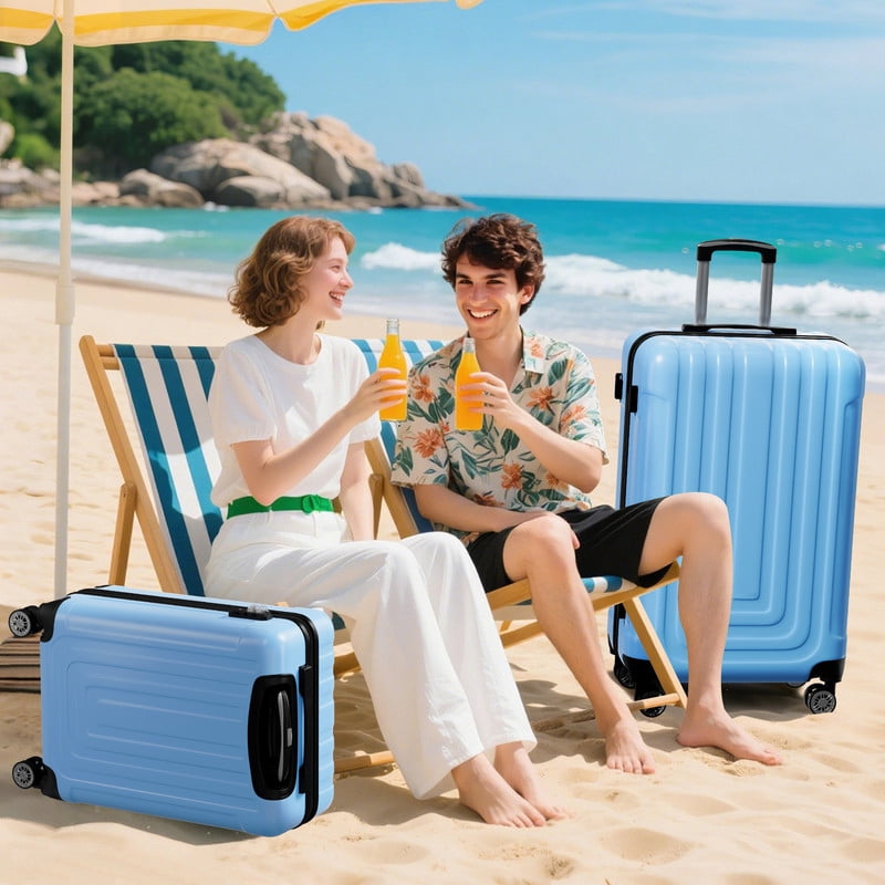 Luggage Sets 5 Piece Hardshell with TSA Lock 40%PC ABS Suitcase with Spinner Wheels 20 26 28 30 32 inch Carry on Luggage Blue