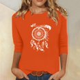 thumbnail image 1 of Heisall Women's Spring Autumn Tops 3/4 Sleeve Round Neck Casual Fashion Blouses Orange Festival Print Shirts, 1 of 4