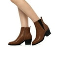 thumbnail image 4 of SHIBEVER Womens Ankle Boots Low Heel Pointed Toe Chelsea Booties Slip-On Chunky Block Short Boot Dressy Zipper Leather Boots Shoes Brown, 4 of 6