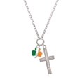 thumbnail image 2 of Delight Jewelry Silvertone Irish Flag Shamrock Be Strong and Courageous Engraved Cross Zoey Necklace, 28", 2 of 4
