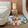 thumbnail image 3 of Independence Day Washable Round Area Rug 3.3 ft, American Flag Cute Golden Retriever Colorful Flowers, Soft Non Slip Rugs Stain Repellent Indoor Felt Carpet for Living Dining Room Bedroom Home Office, 3 of 9