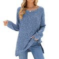 thumbnail image 2 of VISALY Pullover Crewneck Sweatshirt Tunic Sweatshirt Long Sleeve Shirts Loose Fit Casual Tops Fall Fashion Pullover Sweaters Side Oversized Sweatshirt Pullover Women Sweater Shirts Blue S, 2 of 9