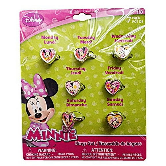 Disney Minnie Mouse 7 Days Heart Shaped Week Rings Set