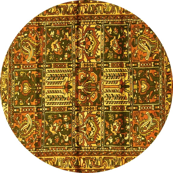 Ahgly Company Machine Washable Indoor Round Persian Yellow Traditional Area Rugs, 6' Round