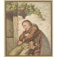 thumbnail image 2 of Pieter Christoffel Wonder 20x23 Gold Ornate Framed and Double Matted Museum Art Print Titled - Lou De Knecht Van De Bakker, Asleep in Front of the House in the Sunlight (1790 - 1852), 2 of 4