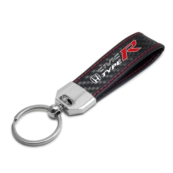 iPick Image for Honda Civic Type R Real Black Carbon Fiber Loop Strap Key Chain with Red Stitching, Official Licensed