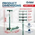 thumbnail image 2 of Dribbl 3-Wheel Kids Scooter - Lean-to-Steer Technology, Adjustable Height Handlebar, Wide Anti-Slip Deck, Scooter for Boys & Girls Ages 2+, Child Safety Approved, Support Riders Up to 165 lbs, Aqua, 2 of 6