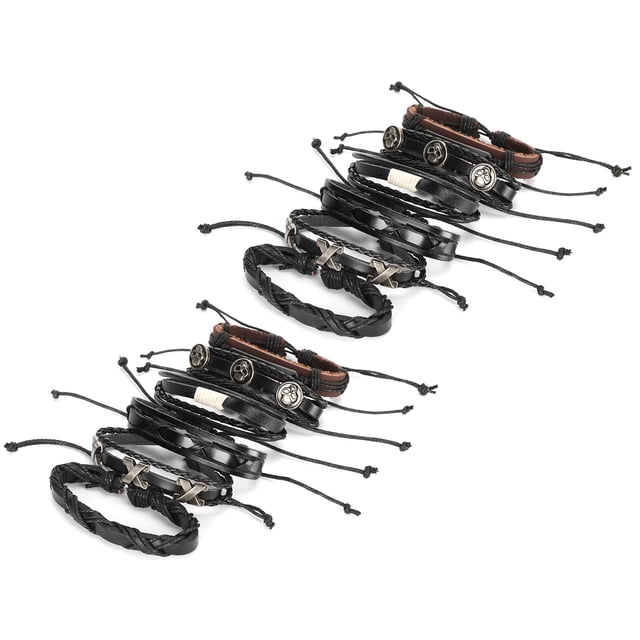 Pulseras 12Pcs Vintage Ajustable Cuero Partido Winding HandWoven Fugacal