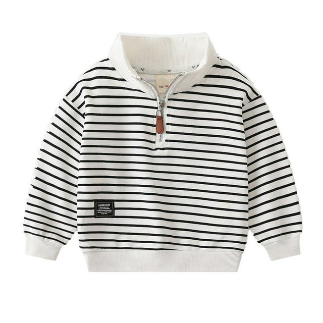 YTDSCS Chandail en Molleton Col Montant pour Enfants Garçons Pull Rayé Manches Longues pour Printemps Automne 2-8 Ans