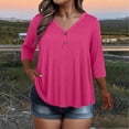 thumbnail image 2 of KyCheLot Women's V Neck Tops Fall Button Plus Size 3/4 Length Sleeve Solid Color Clothes Comfy Loose Hiking Tops, 2 of 6