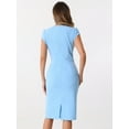 thumbnail image 3 of DARING DIVA V Neck Sheath Cap Sleeves Split Pencil Blouse XL Light Blue, 3 of 6